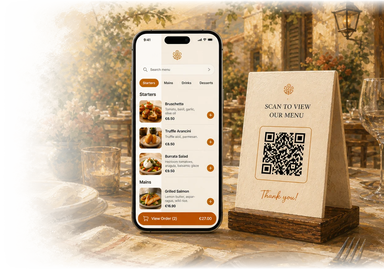 QR code menu and digital restaurant menu on a smartphone